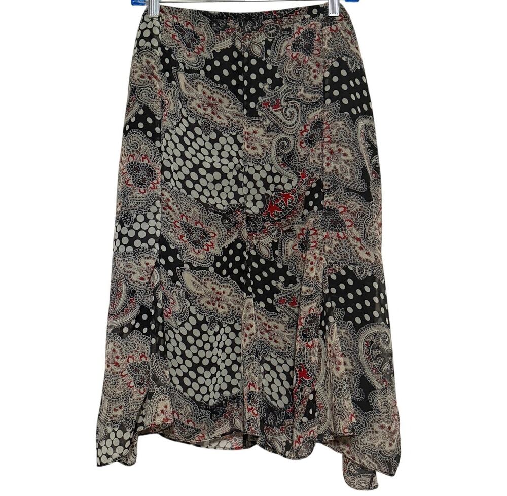 Women's Black Gray Red Polka Dot Printed Chiffon‎ Midi Skirt Size 18W